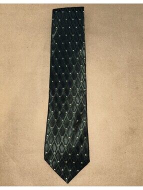 Hugo Boss mens classic 100% all silk green  patterned neck tie -made in Italy